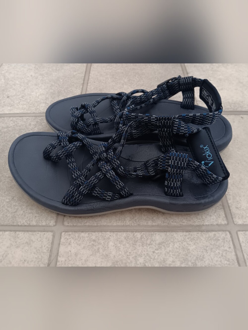 Viakix Hiking Water Sandals Navy Blue Patterned Straps Women’s Size 6 EU 37
